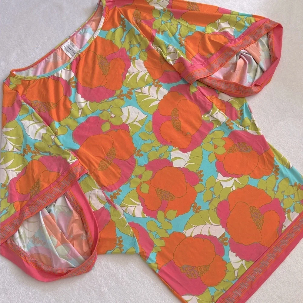 Trina Turk | Playa De Flor Tropical Floral Print Tunic Coverup Mini Dress (M) - Picture 4 of 16